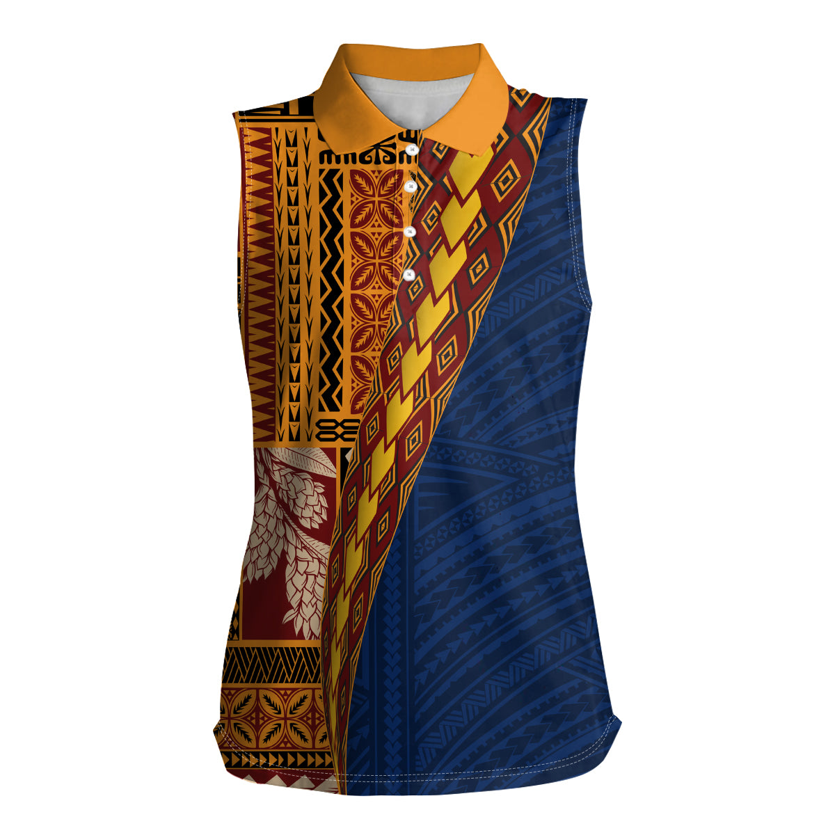 Samoa Siapo Motif Half Style Women Sleeveless Polo Shirt Colorful Version LT03 Female Yellow - Polynesian Pride