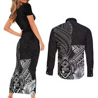 Guam Latte Stone Chamorro Culture Couples Matching Short Sleeve Bodycon Dress and Long Sleeve Button Shirt Tapa Pattern