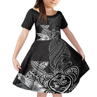 Guam Latte Stone Chamorro Culture Family Matching Long Sleeve Bodycon Dress and Hawaiian Shirt Tapa Pattern LT03 Daughter's Dress Black - Polynesian Pride