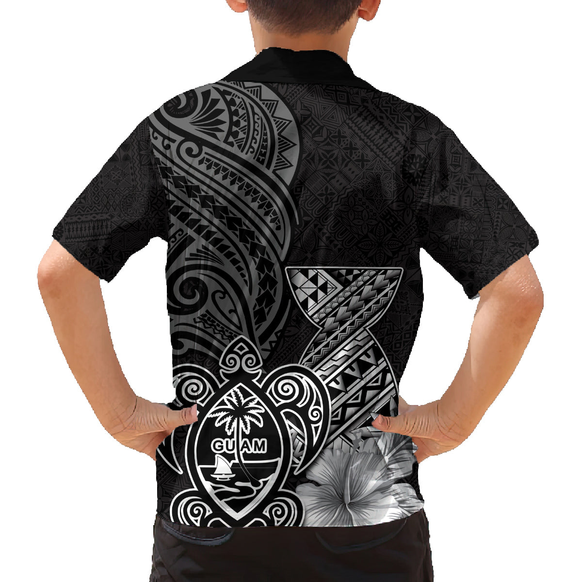 Guam Latte Stone Chamorro Culture Family Matching Off The Shoulder Long Sleeve Dress and Hawaiian Shirt Tapa Pattern