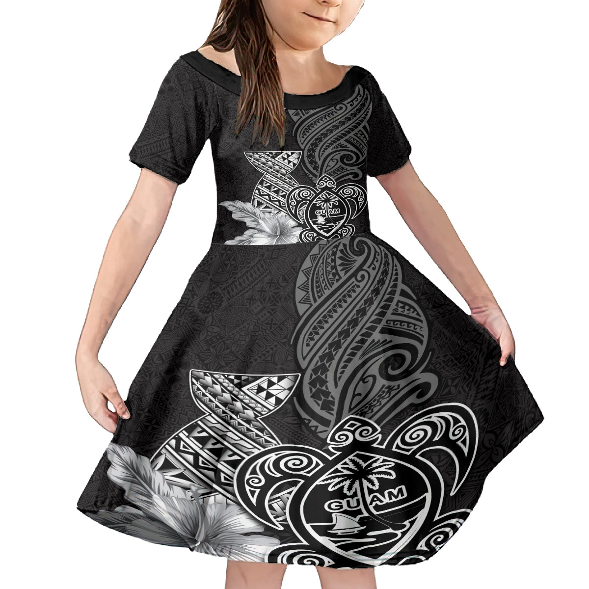 Guam Latte Stone Chamorro Culture Family Matching Summer Maxi Dress and Hawaiian Shirt Tapa Pattern LT03 Daughter's Dress Black - Polynesian Pride
