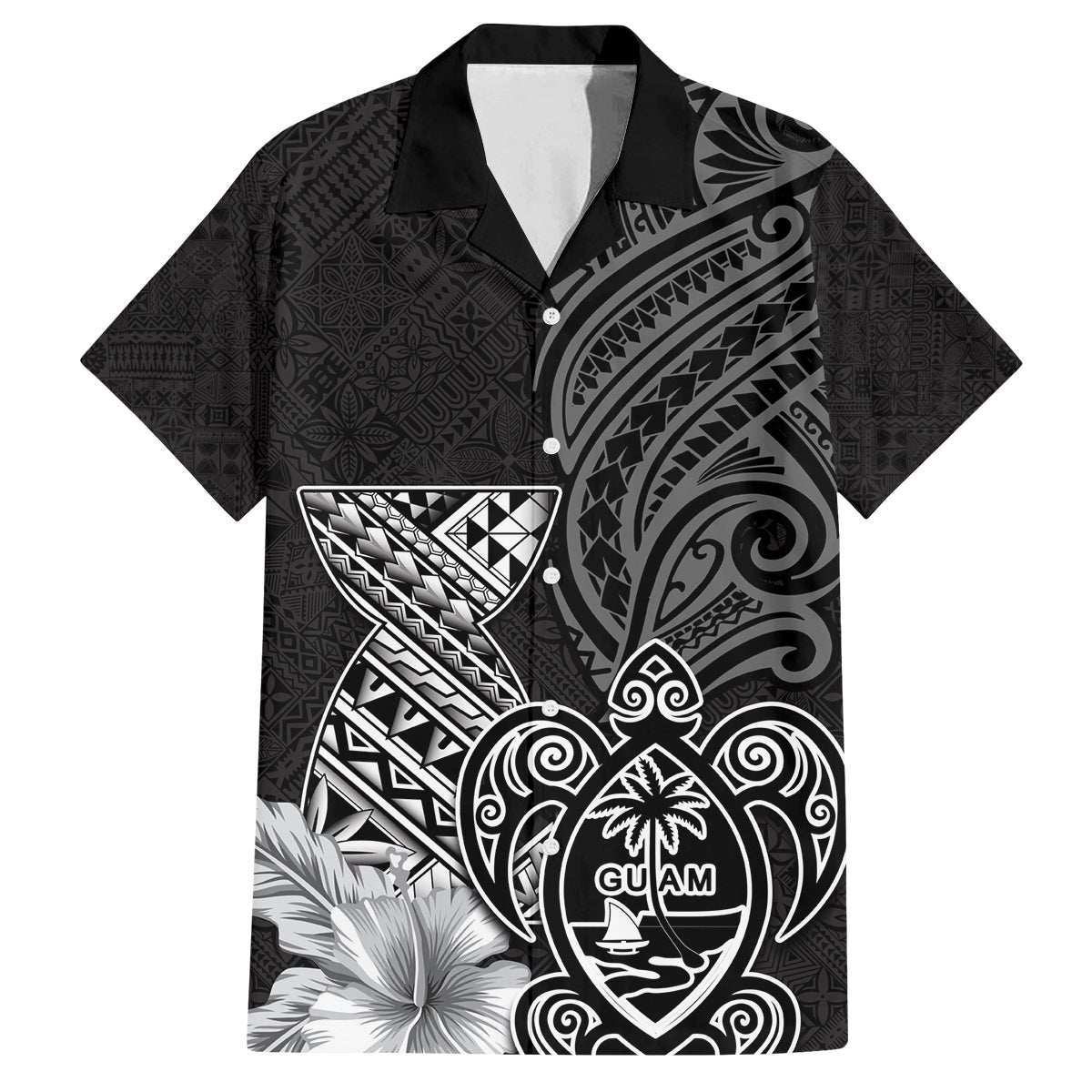 Guam Latte Stone Chamorro Culture Family Matching Summer Maxi Dress and Hawaiian Shirt Tapa Pattern LT03 Dad's Shirt - Short Sleeve Black - Polynesian Pride