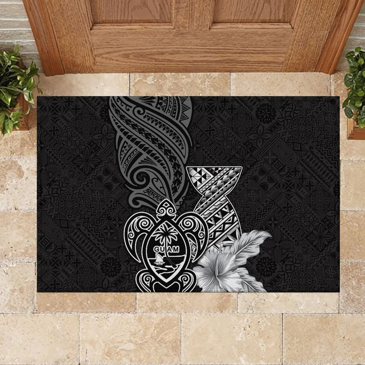 Guam Latte Stone Chamorro Culture Rubber Doormat Tapa Pattern