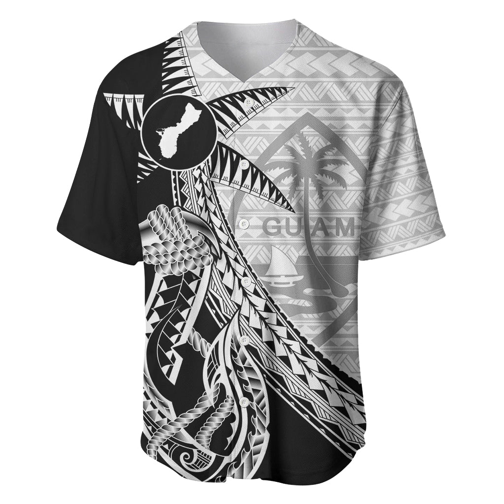 Guam Fish Hook and Palm Tree Baseball Jersey Polynesian Pattern Half Style