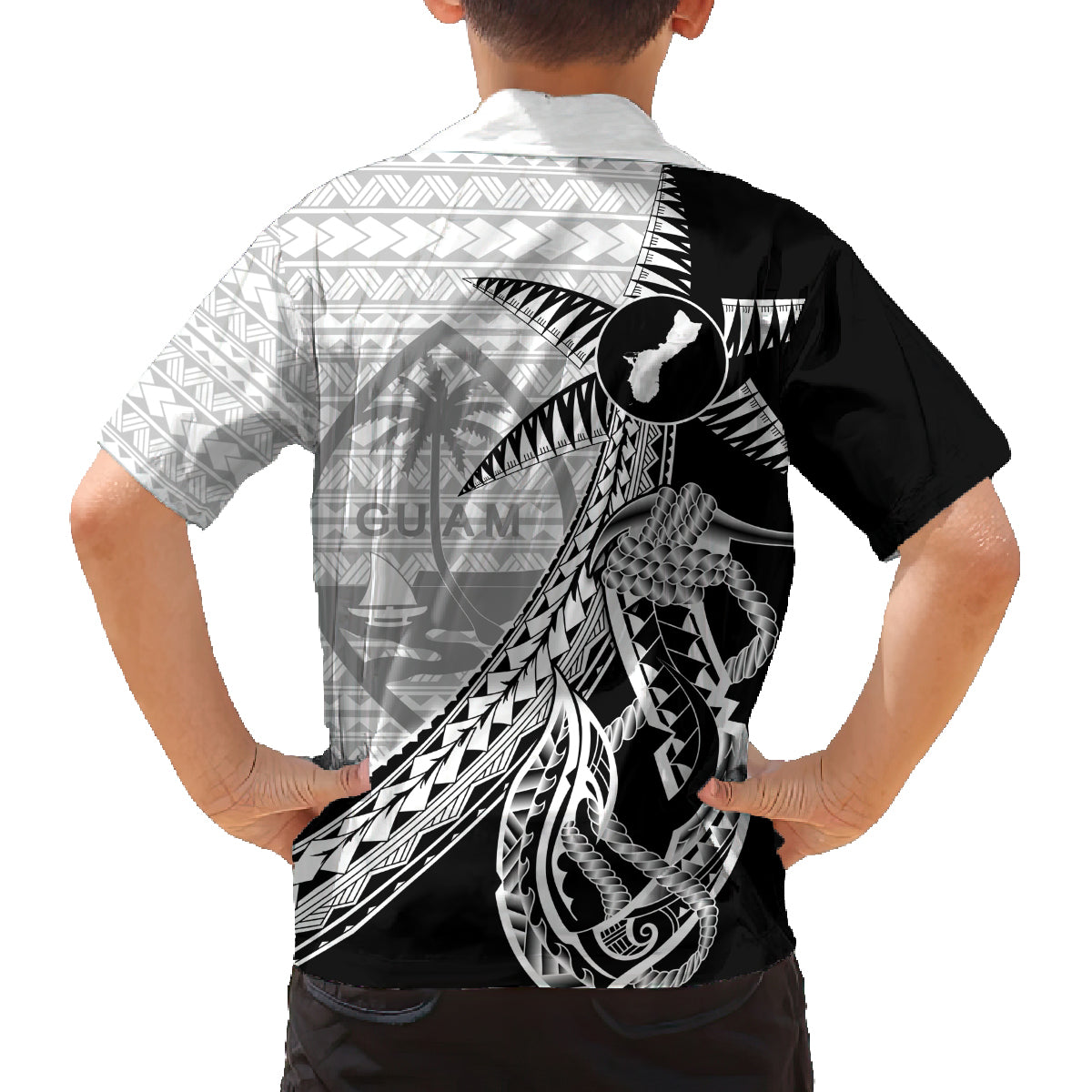 Guam Fish Hook and Palm Tree Family Matching Long Sleeve Bodycon Dress and Hawaiian Shirt Polynesian Pattern Half Style LT03 - Polynesian Pride