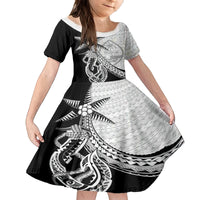 Guam Fish Hook and Palm Tree Family Matching Long Sleeve Bodycon Dress and Hawaiian Shirt Polynesian Pattern Half Style LT03 Daughter's Dress White - Polynesian Pride