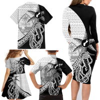 Guam Fish Hook and Palm Tree Family Matching Long Sleeve Bodycon Dress and Hawaiian Shirt Polynesian Pattern Half Style LT03 - Polynesian Pride