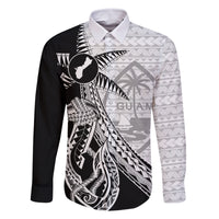 Guam Fish Hook and Palm Tree Family Matching Long Sleeve Bodycon Dress and Hawaiian Shirt Polynesian Pattern Half Style LT03 Dad's Shirt - Long Sleeve White - Polynesian Pride