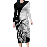 Guam Fish Hook and Palm Tree Family Matching Long Sleeve Bodycon Dress and Hawaiian Shirt Polynesian Pattern Half Style LT03 Mom's Dress White - Polynesian Pride