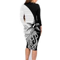 Guam Fish Hook and Palm Tree Family Matching Long Sleeve Bodycon Dress and Hawaiian Shirt Polynesian Pattern Half Style LT03 - Polynesian Pride