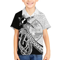 Guam Fish Hook and Palm Tree Family Matching Long Sleeve Bodycon Dress and Hawaiian Shirt Polynesian Pattern Half Style LT03 Son's Shirt White - Polynesian Pride