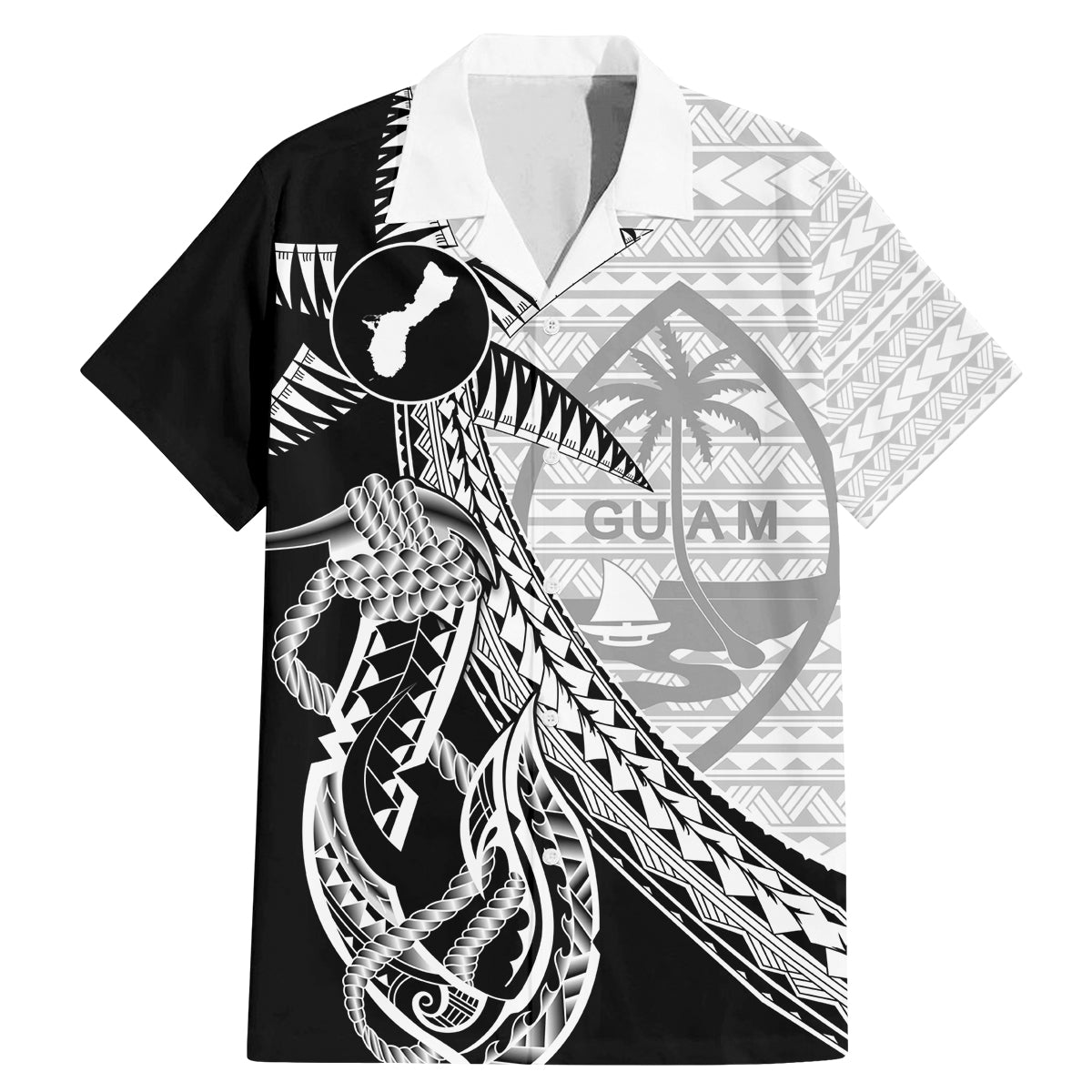 Guam Fish Hook and Palm Tree Family Matching Mermaid Dress and Hawaiian Shirt Polynesian Pattern Half Style