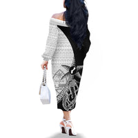 Guam Fish Hook and Palm Tree Family Matching Off The Shoulder Long Sleeve Dress and Hawaiian Shirt Polynesian Pattern Half Style