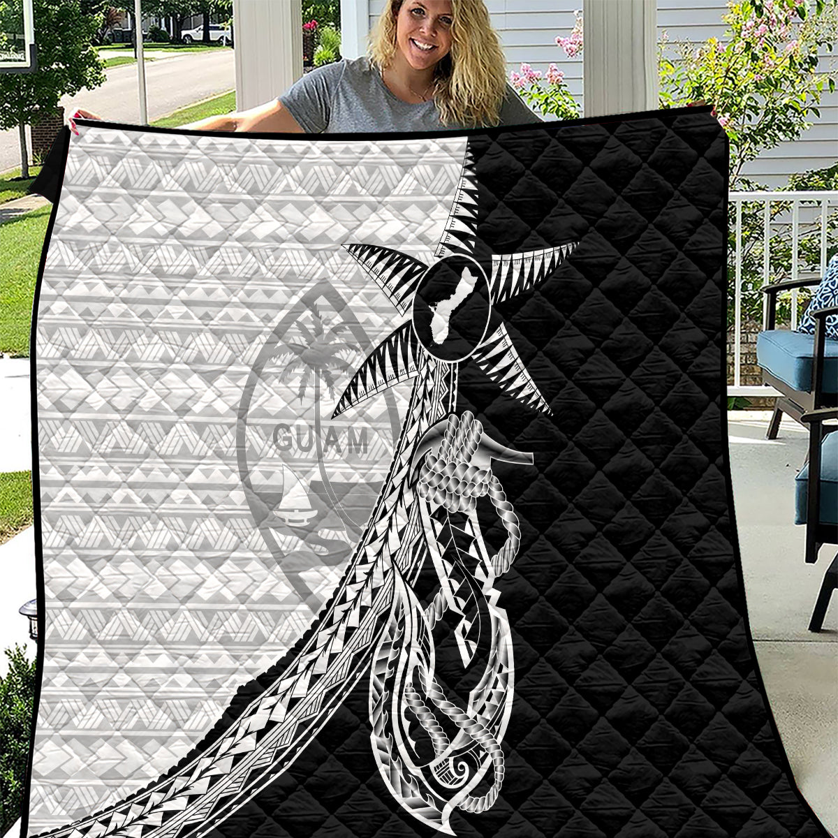 Guam Fish Hook and Palm Tree Quilt Polynesian Pattern Half Style