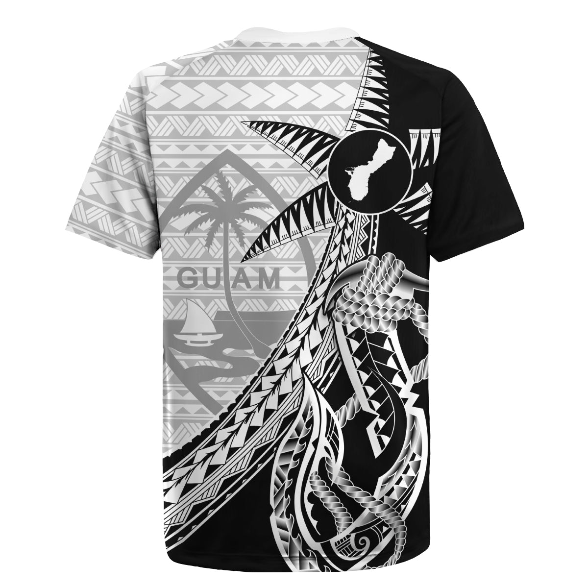 Guam Fish Hook and Palm Tree Rugby Jersey Polynesian Pattern Half Style
