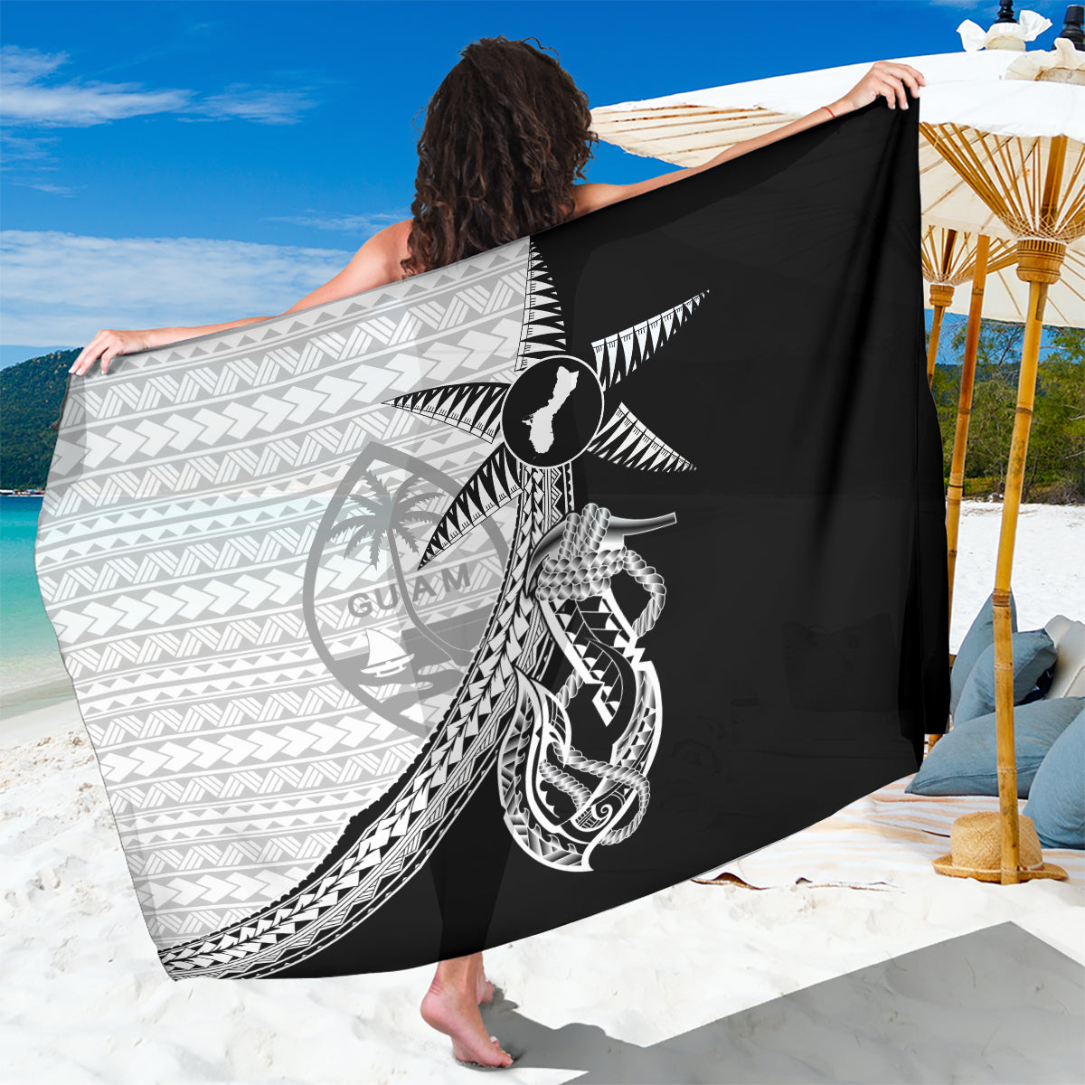 Guam Fish Hook and Palm Tree Sarong Polynesian Pattern Half Style