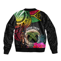 Personalised Vanuatu 44th Anniversary Bomber Jacket Boars Tusk and Melanesian Warrior Indipendens Dei