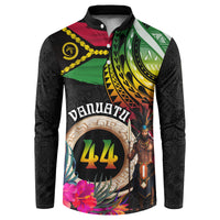 Personalised Vanuatu 44th Anniversary Button Sweatshirt Boars Tusk and Melanesian Warrior Indipendens Dei