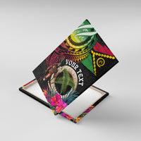 Personalised Vanuatu 44th Anniversary Canvas Wall Art Boars Tusk and Melanesian Warrior Indipendens Dei