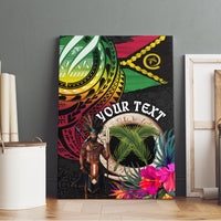 Personalised Vanuatu 44th Anniversary Canvas Wall Art Boars Tusk and Melanesian Warrior Indipendens Dei