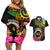 Personalised Vanuatu 44th Anniversary Couples Matching Off Shoulder Short Dress and Hawaiian Shirt Boars Tusk and Melanesian Warrior Indipendens Dei