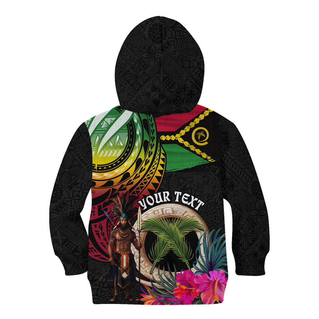 Personalised Vanuatu 44th Anniversary Kid Hoodie Boars Tusk and Melanesian Warrior Indipendens Dei
