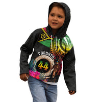 Personalised Vanuatu 44th Anniversary Kid Hoodie Boars Tusk and Melanesian Warrior Indipendens Dei
