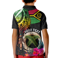 Personalised Vanuatu 44th Anniversary Kid Polo Shirt Boars Tusk and Melanesian Warrior Indipendens Dei