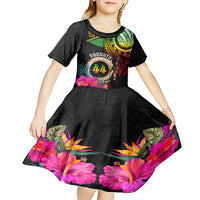 Personalised Vanuatu 44th Anniversary Kid Short Sleeve Dress Boars Tusk and Melanesian Warrior Indipendens Dei