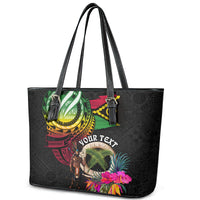 Personalised Vanuatu 44th Anniversary Leather Tote Bag Boars Tusk and Melanesian Warrior Indipendens Dei LT03 - Polynesian Pride