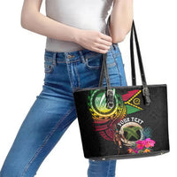 Personalised Vanuatu 44th Anniversary Leather Tote Bag Boars Tusk and Melanesian Warrior Indipendens Dei LT03 - Polynesian Pride