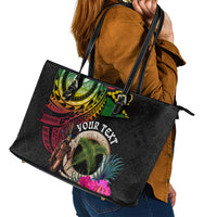 Personalised Vanuatu 44th Anniversary Leather Tote Bag Boars Tusk and Melanesian Warrior Indipendens Dei LT03 - Polynesian Pride