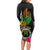 Personalised Vanuatu 44th Anniversary Long Sleeve Bodycon Dress Boars Tusk and Melanesian Warrior Indipendens Dei