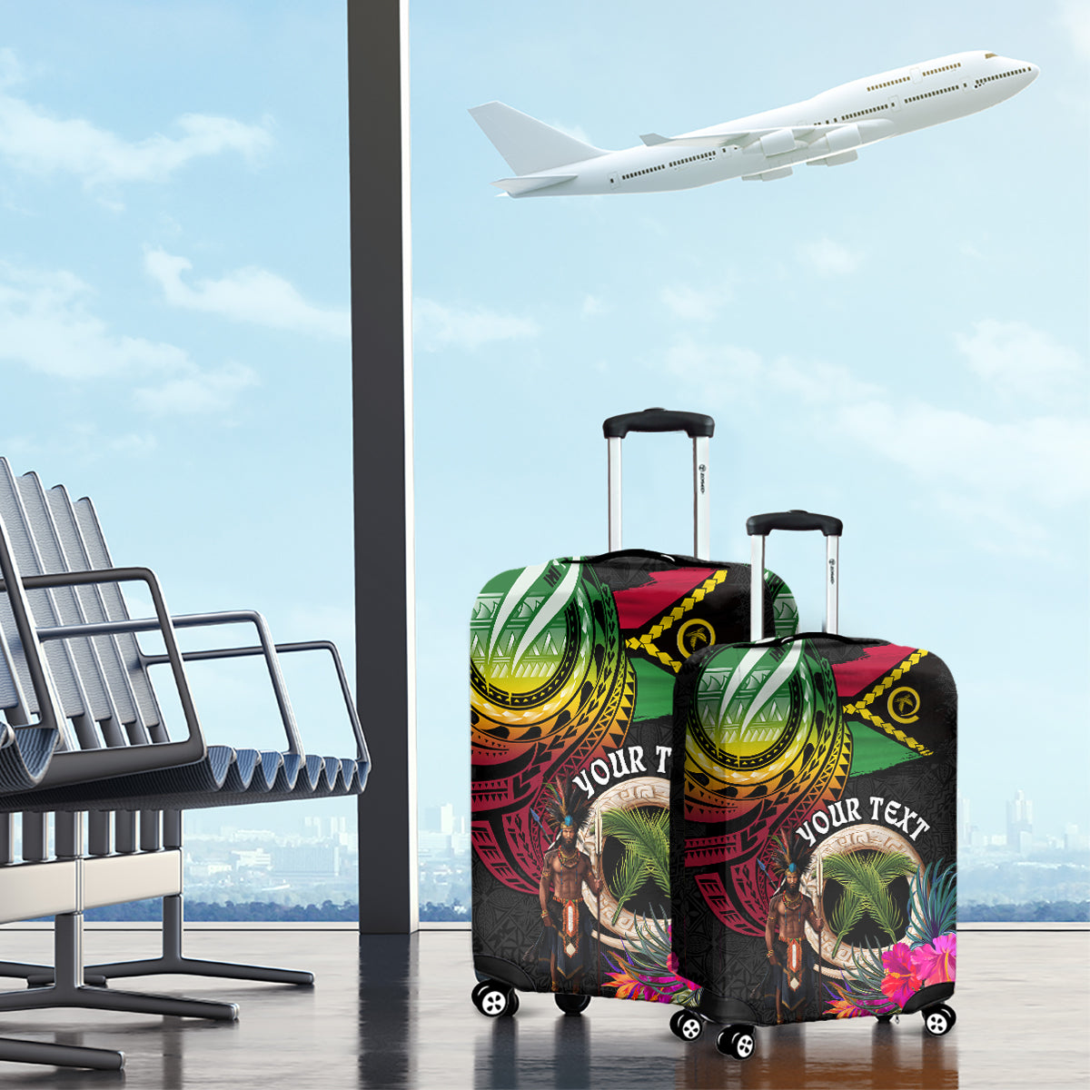Personalised Vanuatu 44th Anniversary Luggage Cover Boars Tusk and Melanesian Warrior Indipendens Dei LT03 - Polynesian Pride