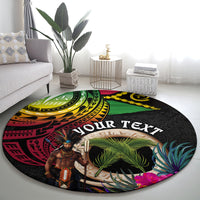 Personalised Vanuatu 44th Anniversary Round Carpet Boars Tusk and Melanesian Warrior Indipendens Dei LT03 - Polynesian Pride