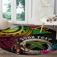 Personalised Vanuatu 44th Anniversary Round Carpet Boars Tusk and Melanesian Warrior Indipendens Dei LT03 - Polynesian Pride