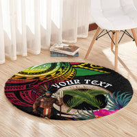 Personalised Vanuatu 44th Anniversary Round Carpet Boars Tusk and Melanesian Warrior Indipendens Dei LT03 - Polynesian Pride