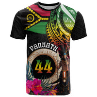 Personalised Vanuatu 44th Anniversary T Shirt Boars Tusk and Melanesian Warrior Indipendens Dei