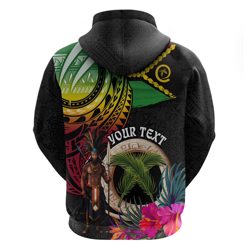 Personalised Vanuatu 44th Anniversary Zip Hoodie Boars Tusk and Melanesian Warrior Indipendens Dei LT03 - Polynesian Pride
