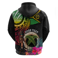 Personalised Vanuatu 44th Anniversary Zip Hoodie Boars Tusk and Melanesian Warrior Indipendens Dei LT03 - Polynesian Pride