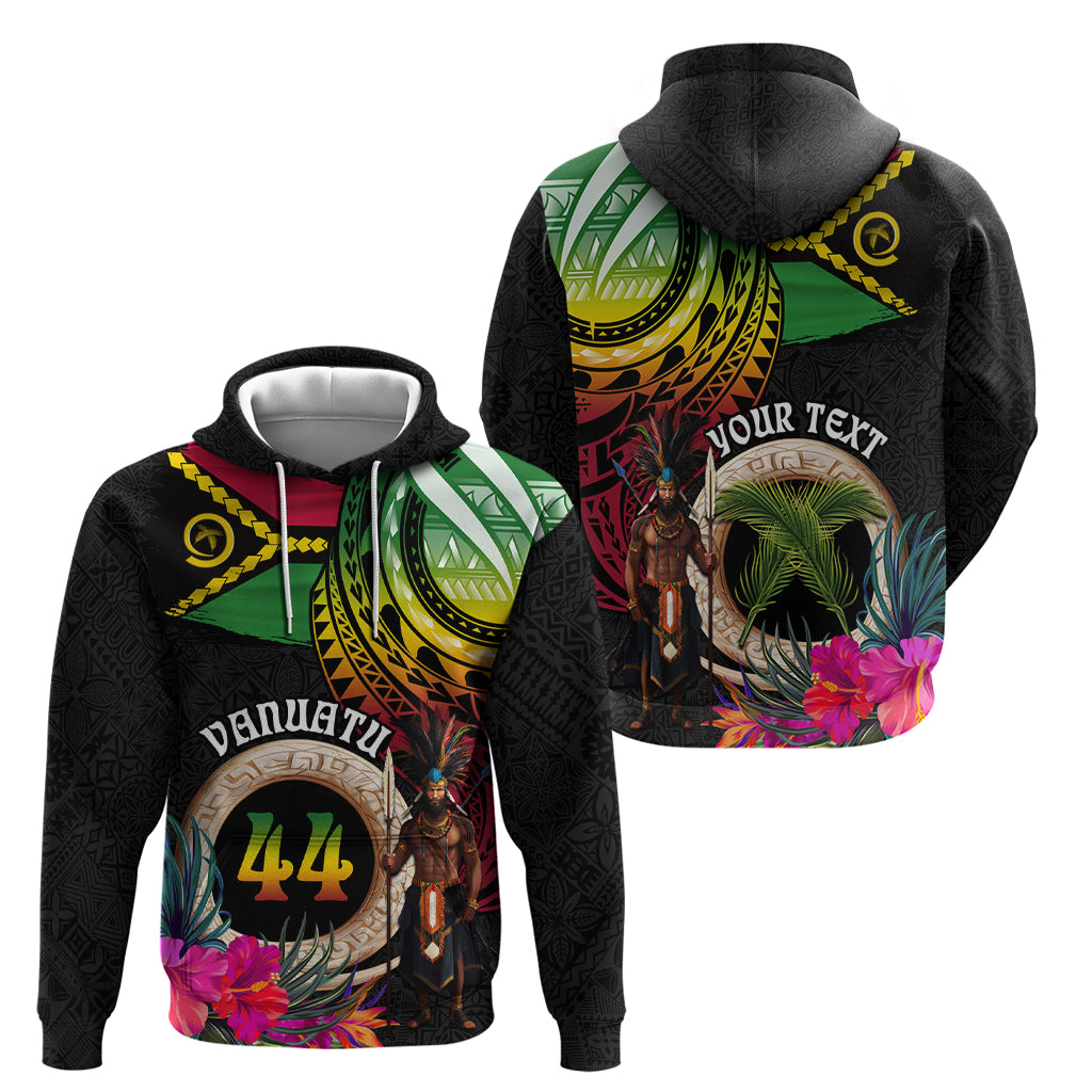 Personalised Vanuatu 44th Anniversary Zip Hoodie Boars Tusk and Melanesian Warrior Indipendens Dei LT03 - Polynesian Pride