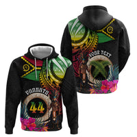 Personalised Vanuatu 44th Anniversary Zip Hoodie Boars Tusk and Melanesian Warrior Indipendens Dei LT03 - Polynesian Pride