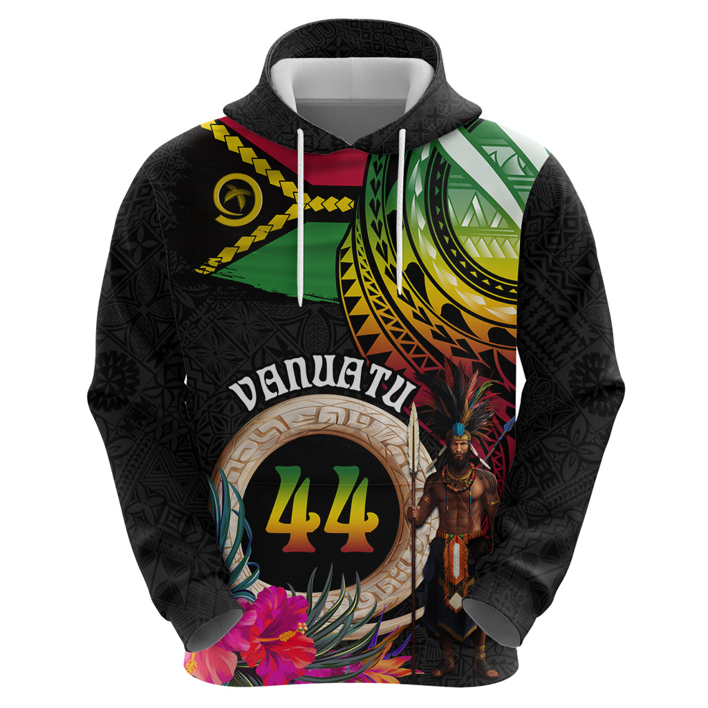 Personalised Vanuatu 44th Anniversary Zip Hoodie Boars Tusk and Melanesian Warrior Indipendens Dei LT03 - Polynesian Pride
