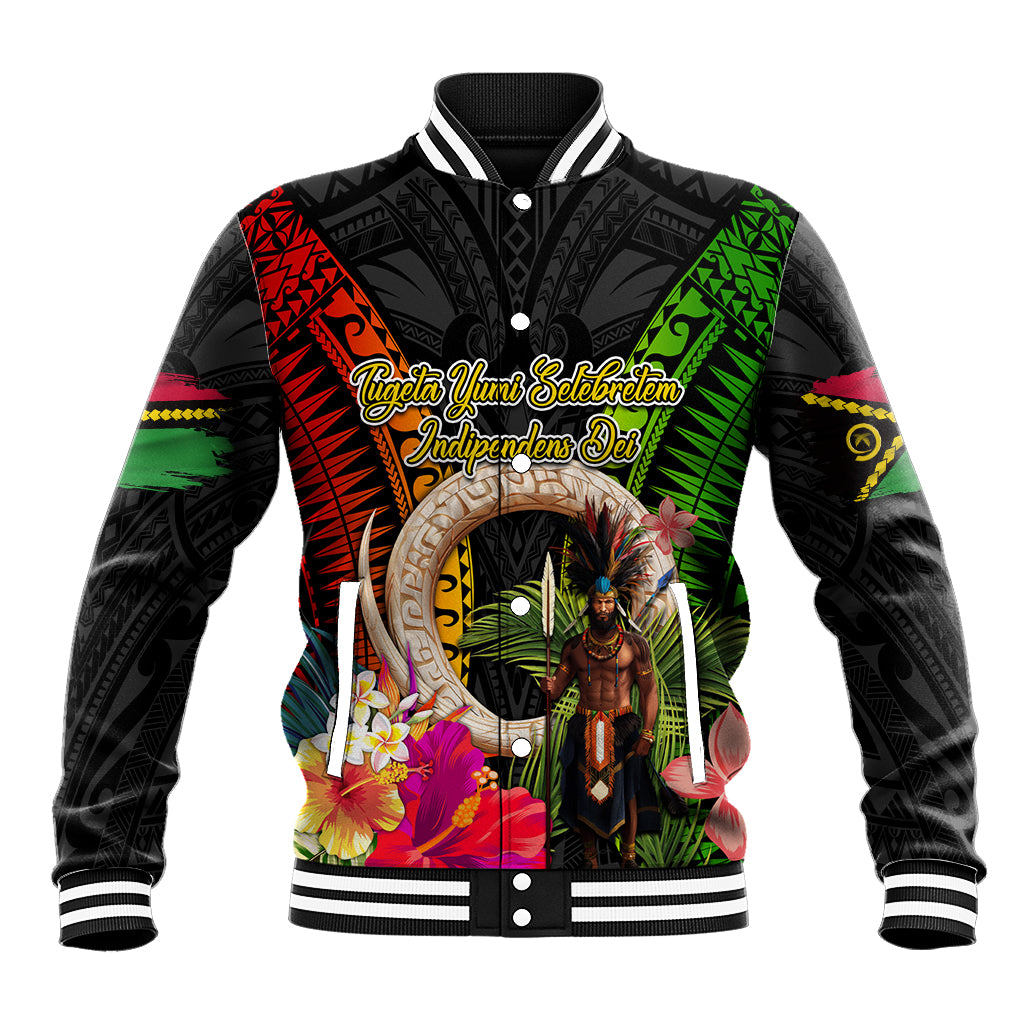 Vanuatu Independence Day Baseball Jacket Boars Tusk and Melanesian Warrior Indipendens Dei