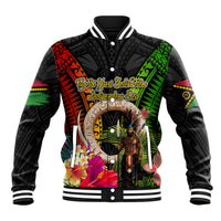 Vanuatu Independence Day Baseball Jacket Boars Tusk and Melanesian Warrior Indipendens Dei
