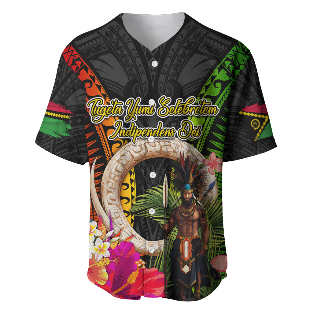 Vanuatu Independence Day Baseball Jersey Boars Tusk and Melanesian Warrior Indipendens Dei