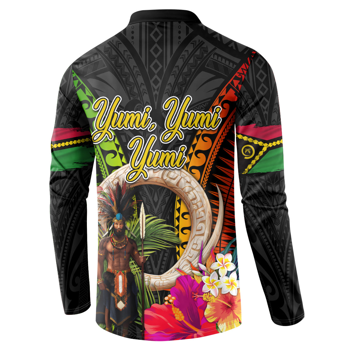 Vanuatu Independence Day Button Sweatshirt Boars Tusk and Melanesian Warrior Indipendens Dei