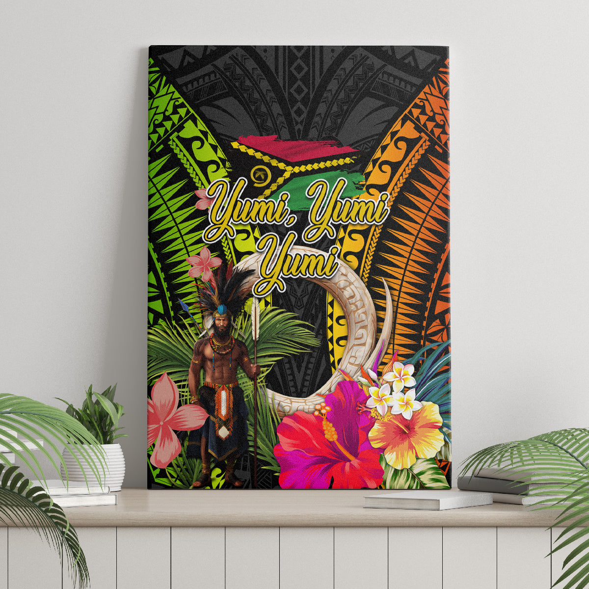 Vanuatu Independence Day Canvas Wall Art Boars Tusk and Melanesian Warrior Indipendens Dei