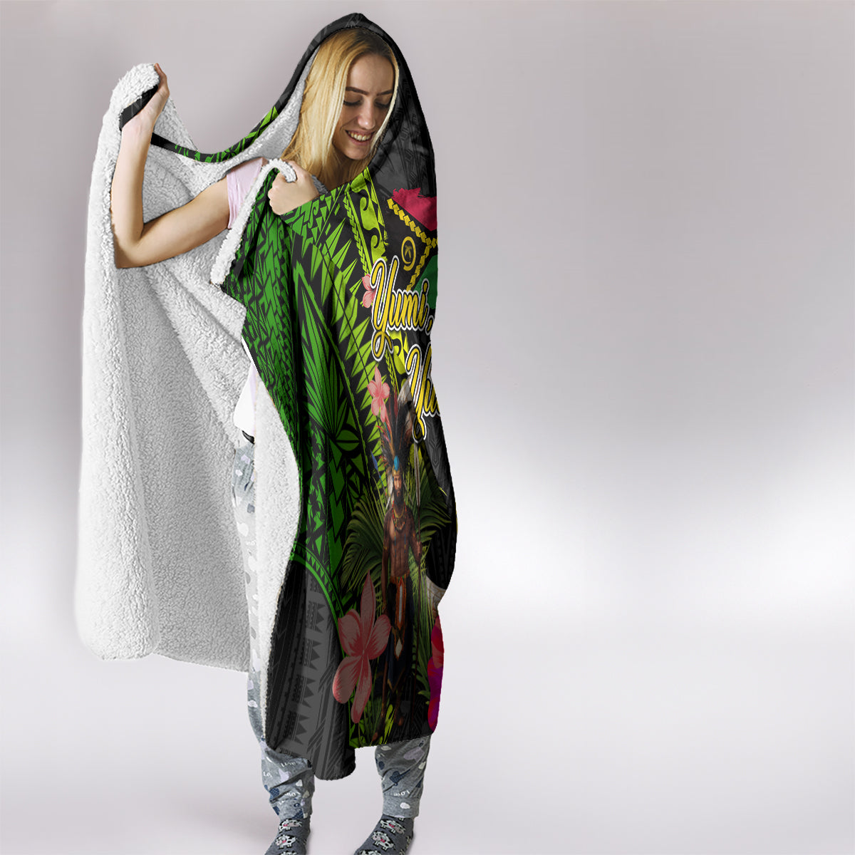 Vanuatu Independence Day Hooded Blanket Boars Tusk and Melanesian Warrior Indipendens Dei LT03 - Polynesian Pride