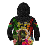 Vanuatu Independence Day Kid Hoodie Boars Tusk and Melanesian Warrior Indipendens Dei